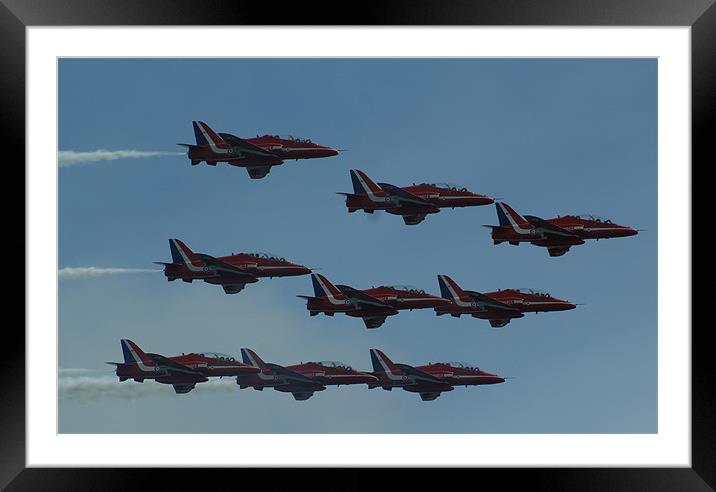 RAF Red Arrows Diamond 9 Framed Mounted Print by Mark Jeapes