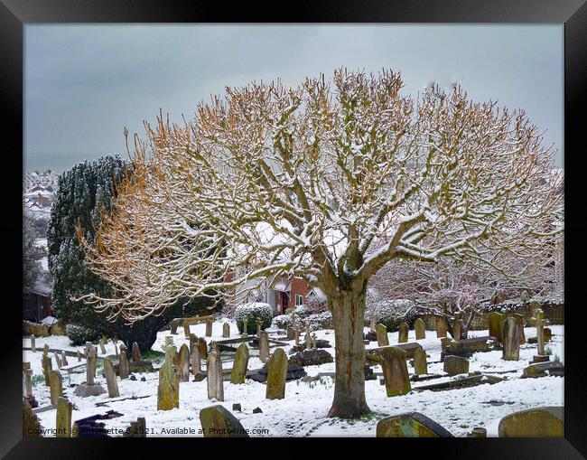A dusting of snow in the churchyard  Framed Print by Antoinette B