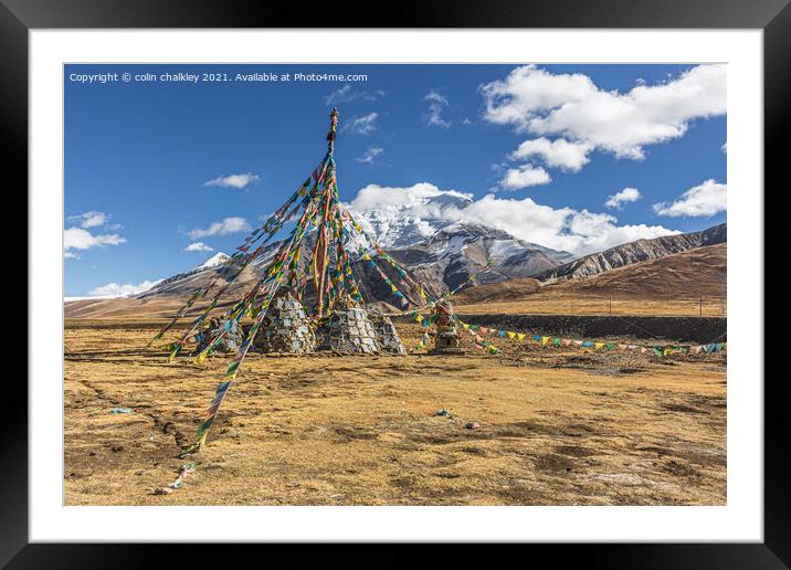 Tibetan Prayer Flags and Pole Framed Mounted Print by colin chalkley
