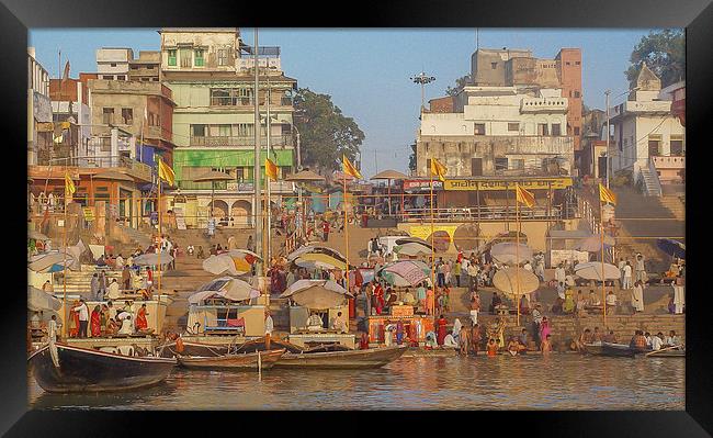 Early morning on the banks of the Ganges Framed Print by colin chalkley