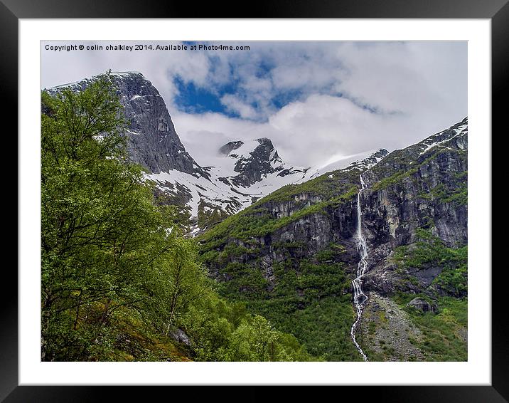 Norwegian Skyline and Waterfall Framed Mounted Print by colin chalkley