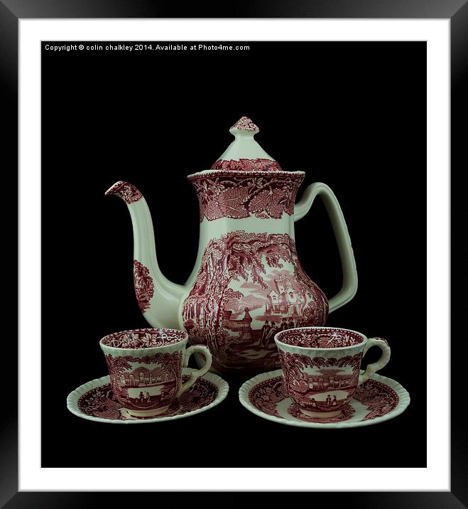 Masons Pink Vista Coffee Pot and Cups Framed Mounted Print by colin chalkley