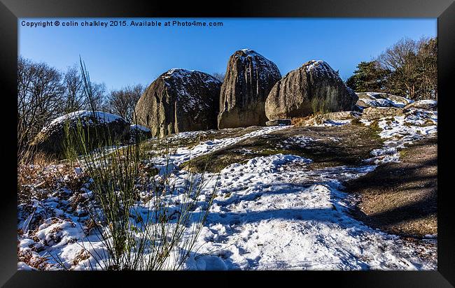 Les Pierres Jaumatres of Mont Barlot in snow Framed Print by colin chalkley