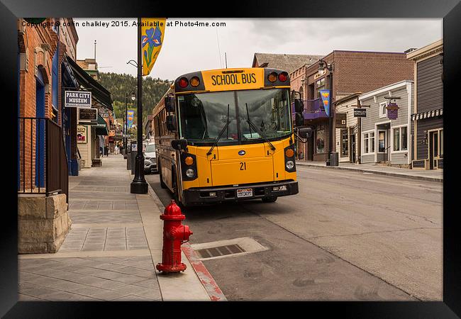  Iconic American School Bus in Park City, Utah, US Framed Print by colin chalkley