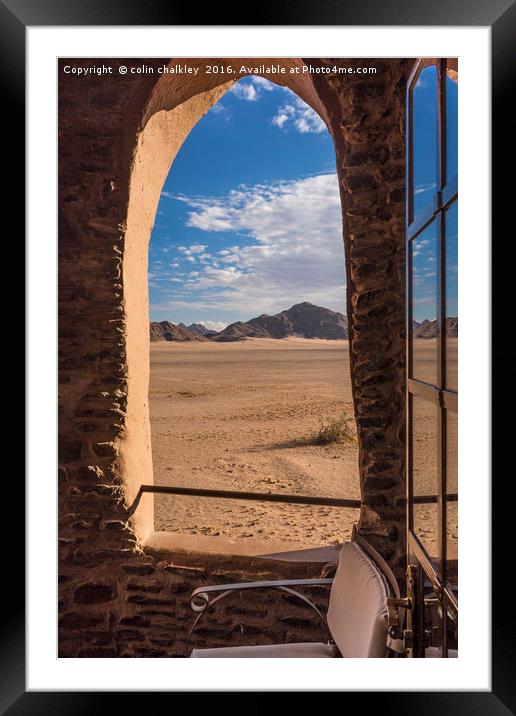 View on to the Namib Desert from Le Mirage Resort Framed Mounted Print by colin chalkley