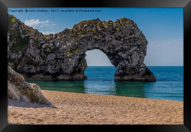 Durdle Dor on the Dorset Coast Framed Print by colin chalkley