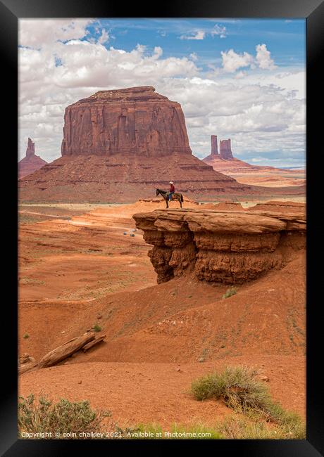  Monument Valley - Lone Horseman Framed Print by colin chalkley