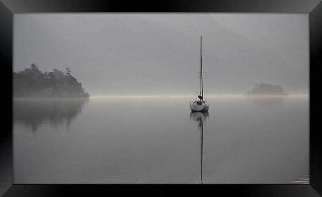 Lone Yacht at Dawn. Framed Print by Tony Dimech