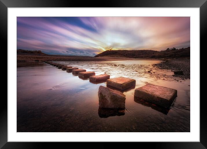 Three Cliffs Bay stepping stones Framed Mounted Print by Leighton Collins