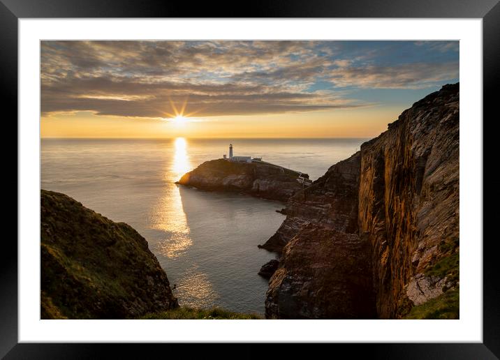 Sunset on South Stack lighthouse Framed Mounted Print by Leighton Collins