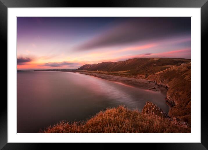 Sunset at Rhossili Bay, South Wales Framed Mounted Print by Leighton Collins