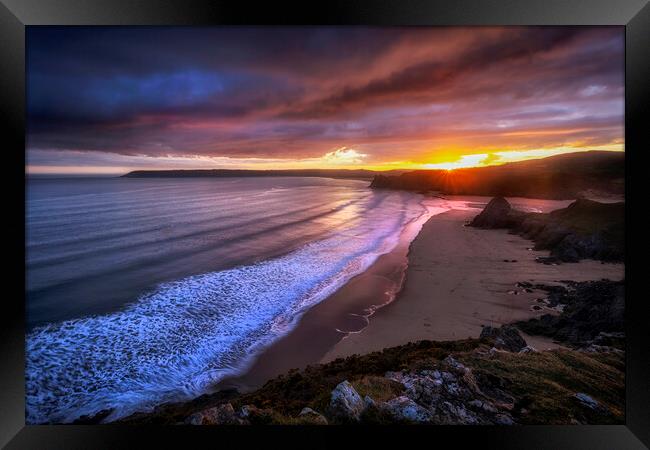 Gower sunset at Three Cliffs Bay Framed Print by Leighton Collins