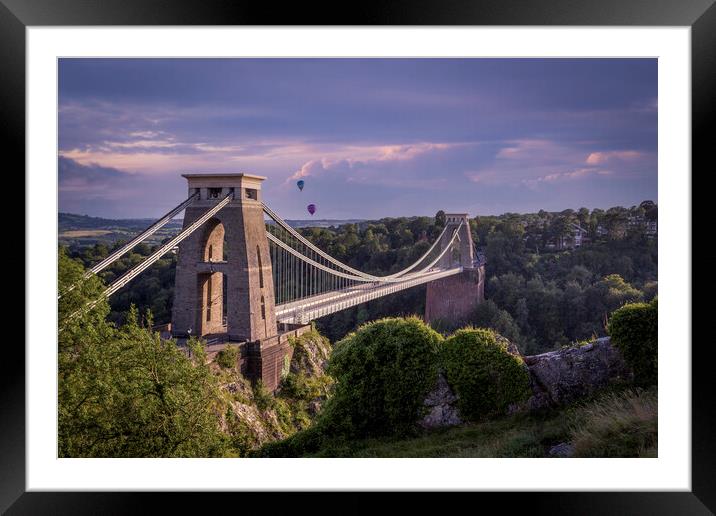 Clifton Suspension Bridge and hot air balloons Framed Mounted Print by Leighton Collins