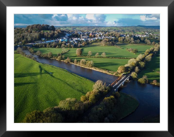 The river Towy in Llandeilo by drone Framed Mounted Print by Leighton Collins