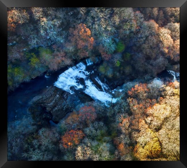 Sgwd Isaf Clun Gwyn waterfall by drone Framed Print by Leighton Collins