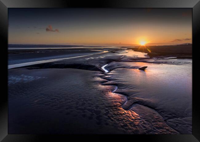 Sunset over the Loughor estuary Framed Print by Leighton Collins