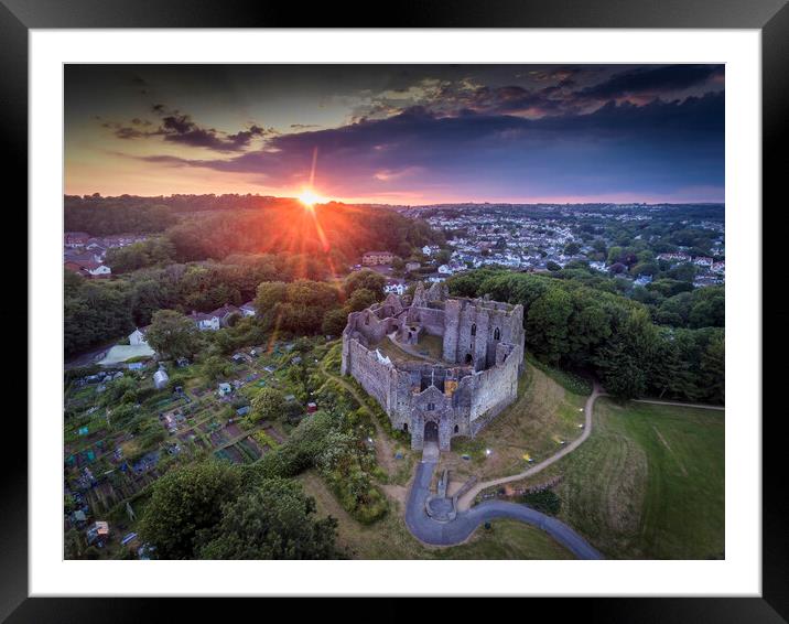 Oystermouth Castle by drone Framed Mounted Print by Leighton Collins