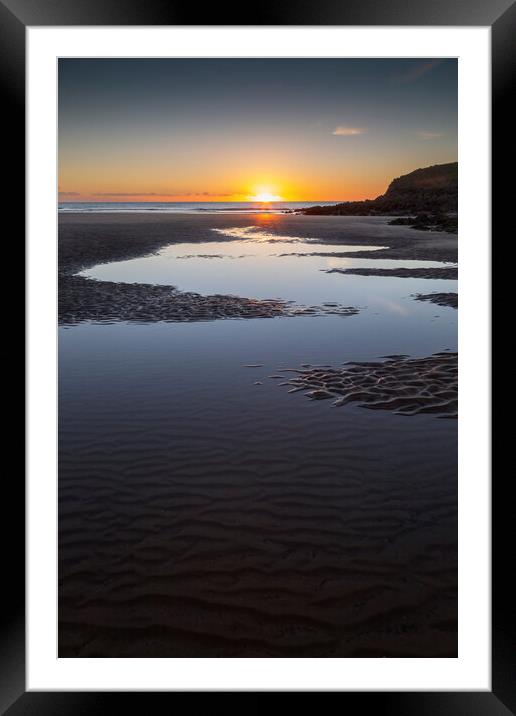 Sunset at Rhossili Bay Framed Mounted Print by Leighton Collins
