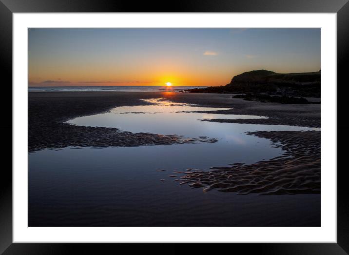 Rhossili Bay sunset Framed Mounted Print by Leighton Collins
