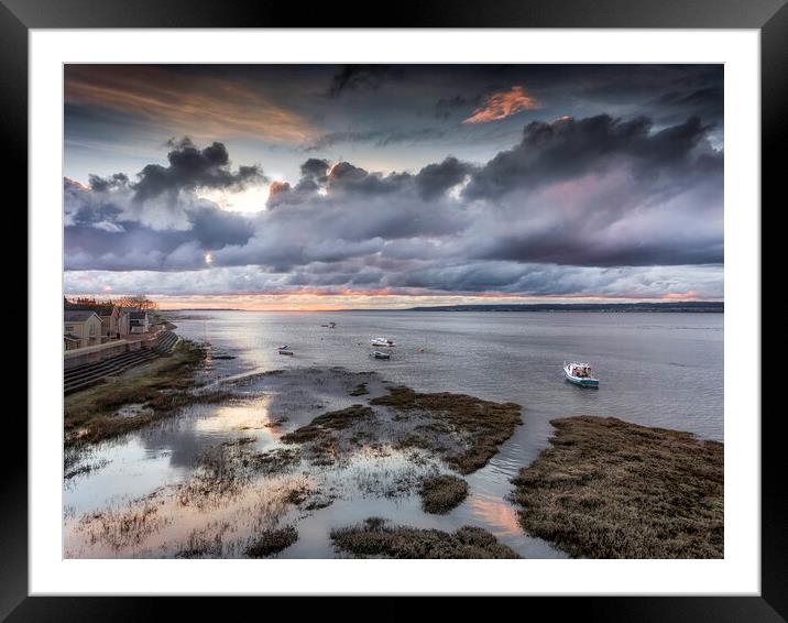 Penclawdd fishing boats at sunset Framed Mounted Print by Leighton Collins