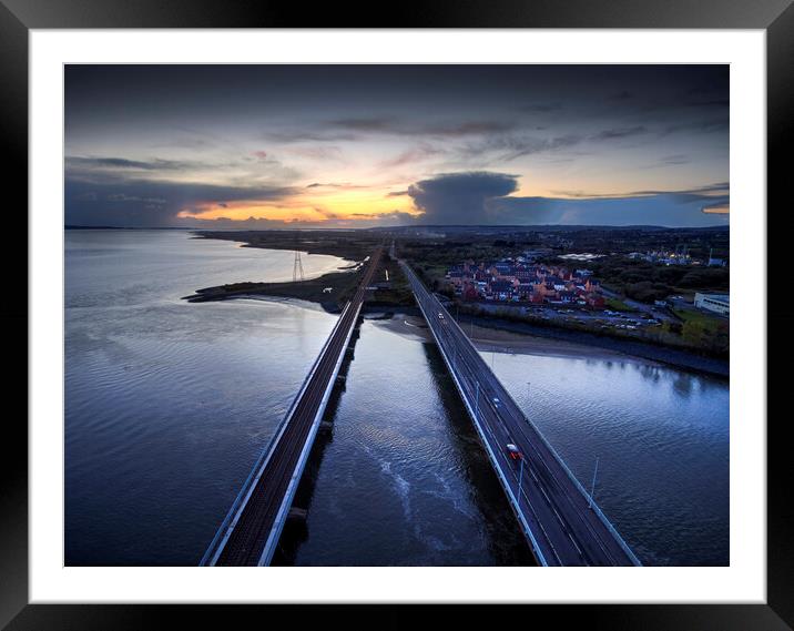 Loughor estuary road and rail bridges Framed Mounted Print by Leighton Collins