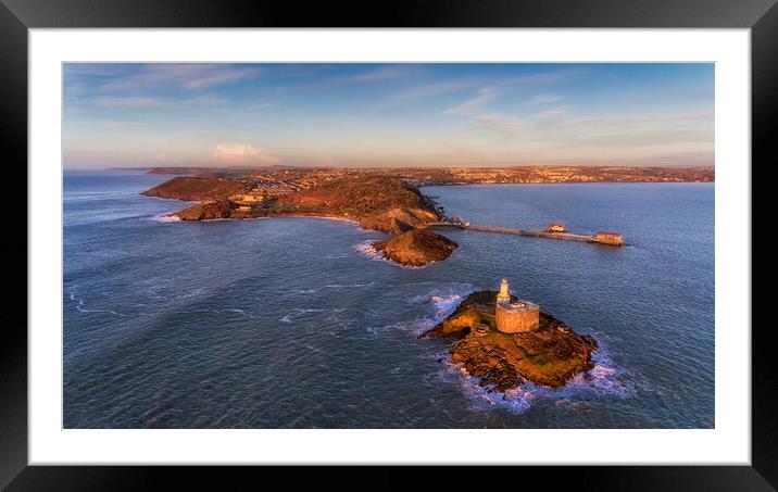 Mumbles lighthouse in Swansea Framed Mounted Print by Leighton Collins