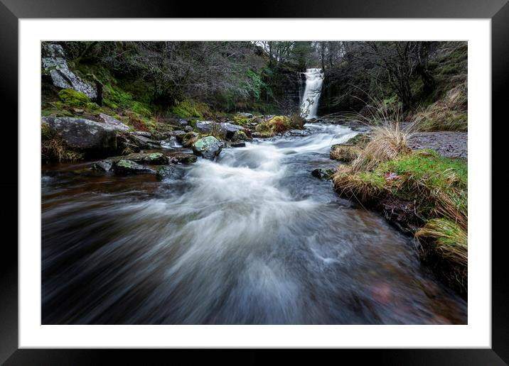 The tallest waterfall at Blaen y Glyn Framed Mounted Print by Leighton Collins