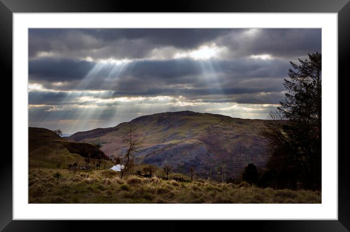 Shafts of light on Cribarth Framed Mounted Print by Leighton Collins