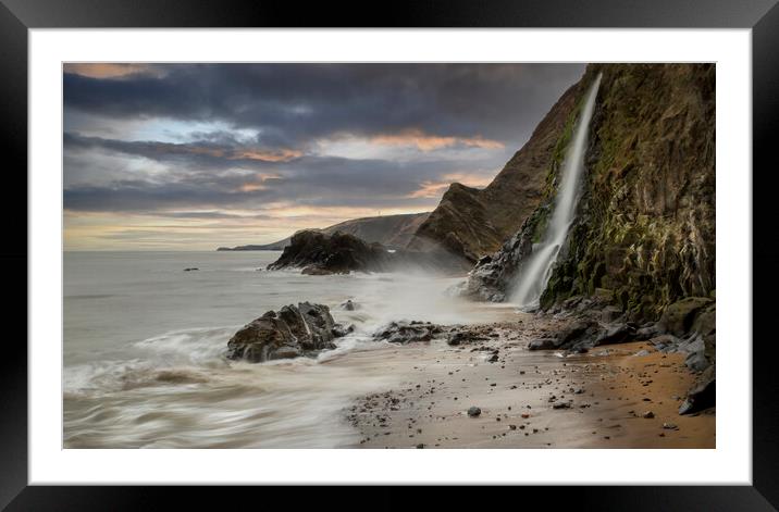 The waterfall at Tresaith Framed Mounted Print by Leighton Collins