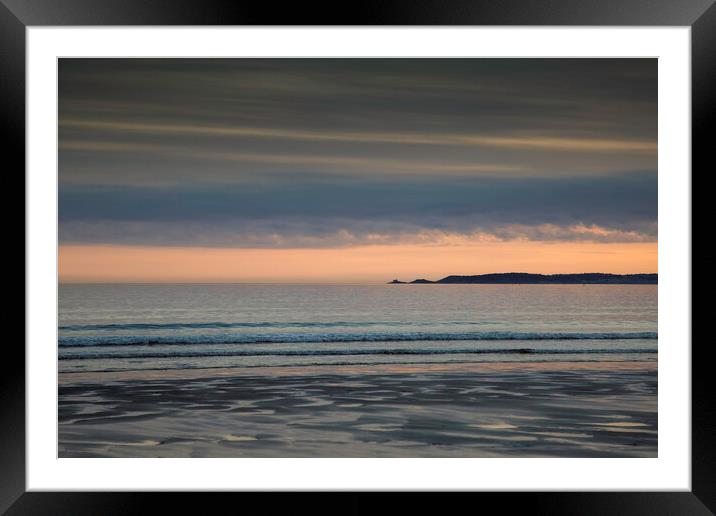 Mumbles lighthouse at dusk Framed Mounted Print by Leighton Collins