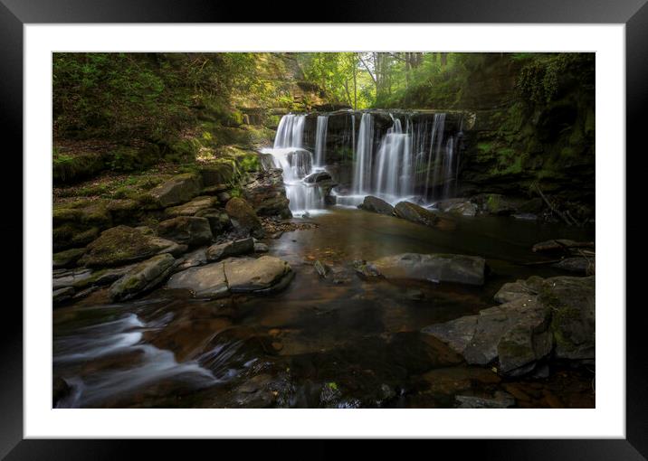 Waterfall on The Upper Clydach River Framed Mounted Print by Leighton Collins