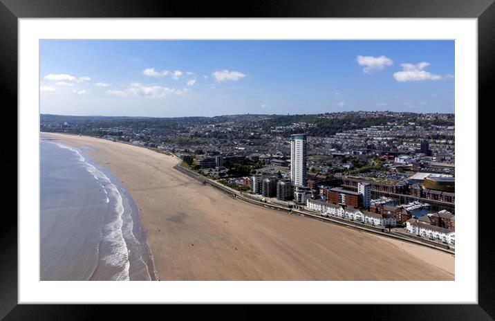 Aerial view of Swansea Bay Framed Mounted Print by Leighton Collins