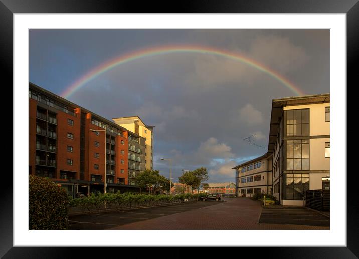 A rainbow over Swansea Framed Mounted Print by Leighton Collins
