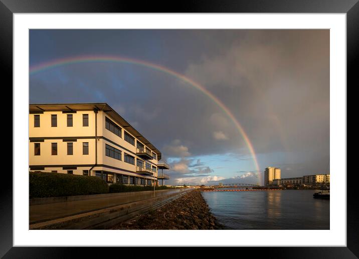 A rainbow over Swansea Marina Framed Mounted Print by Leighton Collins