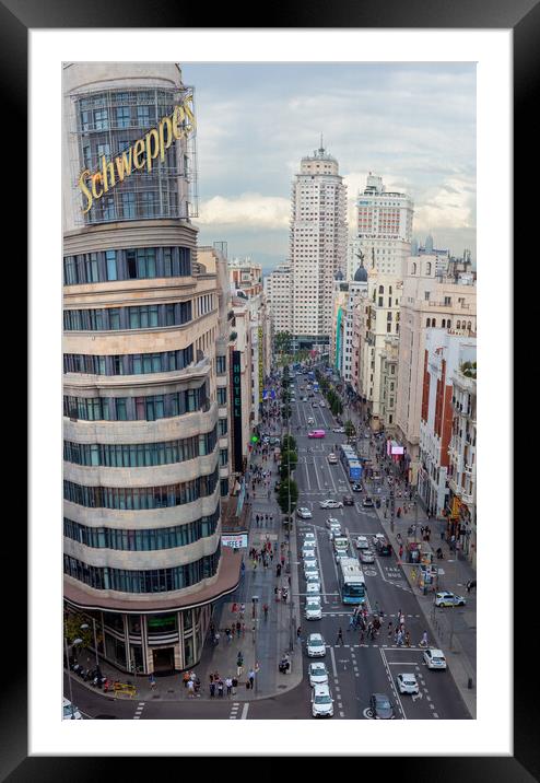 The Schweppes building and Gran Via Framed Mounted Print by Leighton Collins