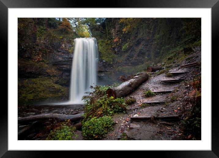 Henrhyd Falls after heavy rain Framed Mounted Print by Leighton Collins