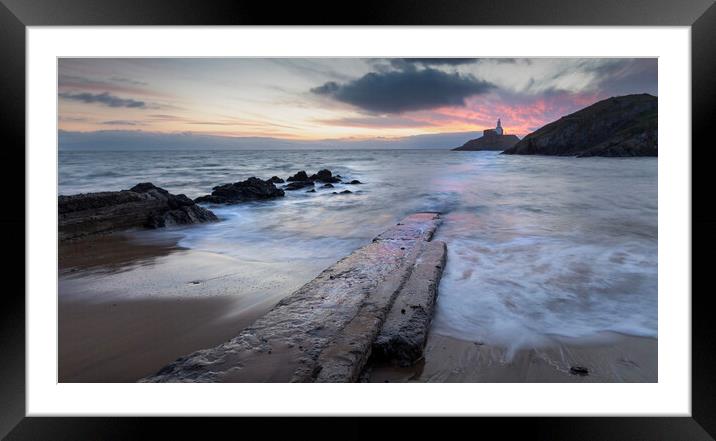 Sunrise over Mumbles lighthouse Framed Mounted Print by Leighton Collins