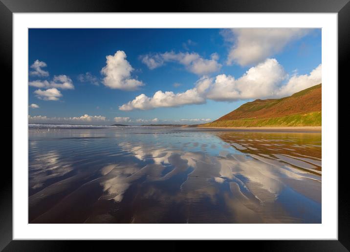 Rhossili Bay reflections Framed Mounted Print by Leighton Collins