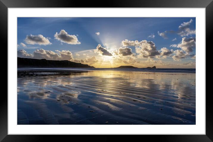 Wet sand at sunset Framed Mounted Print by Leighton Collins