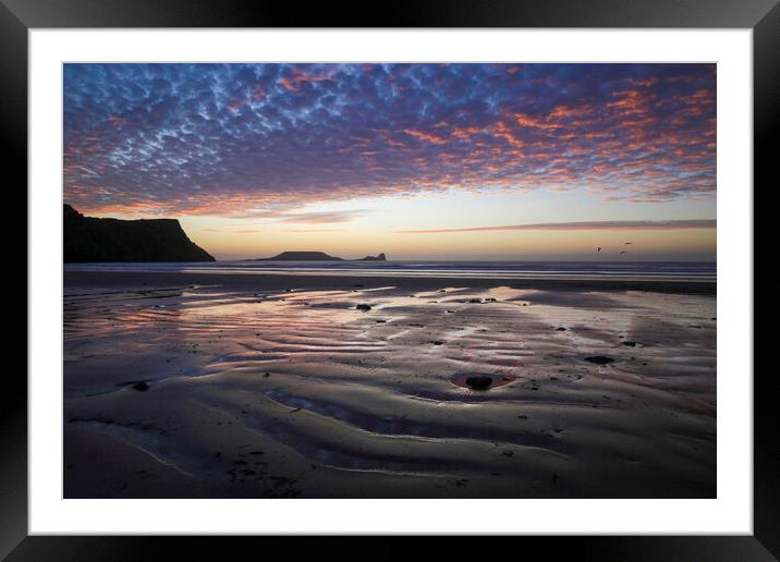 Dusk at Worms Head Framed Mounted Print by Leighton Collins