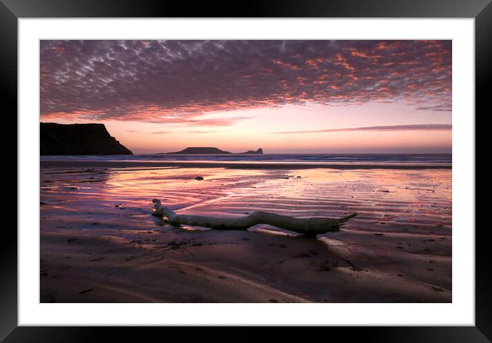 Driftwood on Rhossili Bay Framed Mounted Print by Leighton Collins