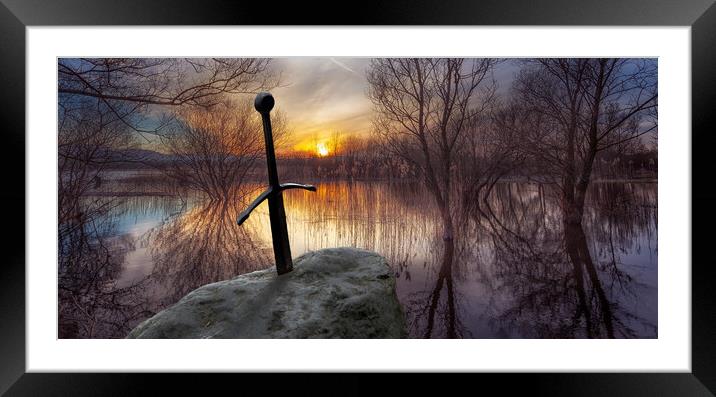 The sword in the stone at Llangorse Lake Framed Mounted Print by Leighton Collins