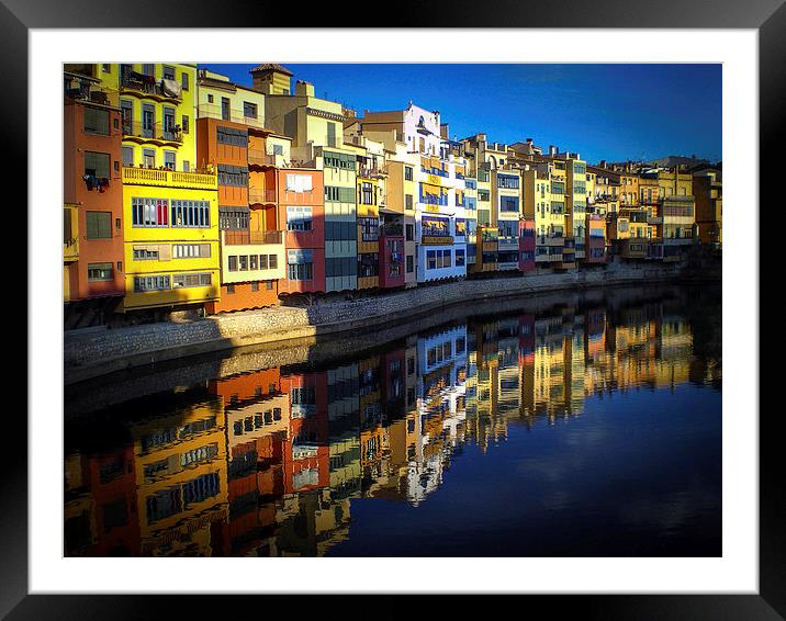 Girona riverside apartments Framed Mounted Print by Leighton Collins