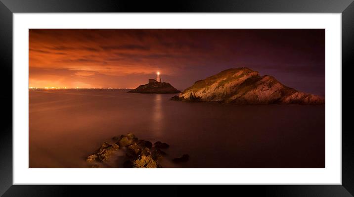 Mumbles lighthouse Swansea Bay Framed Mounted Print by Leighton Collins