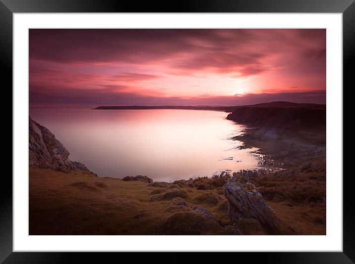 Pennard cliffs and Oxwich Bay Framed Mounted Print by Leighton Collins