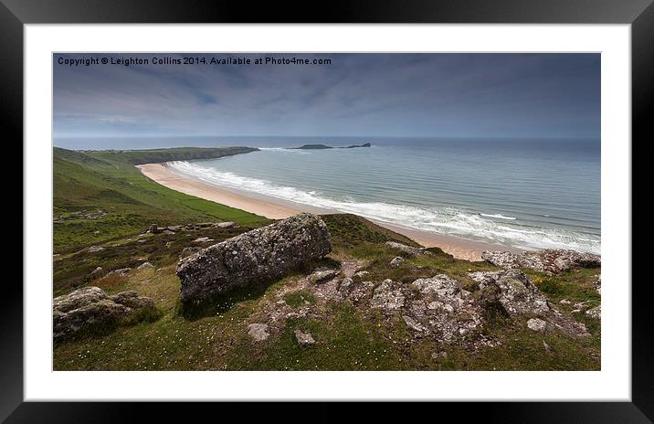 Rhossili bay and worms head Framed Mounted Print by Leighton Collins