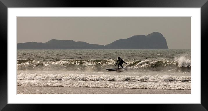  Surfing Llangennith beach Framed Mounted Print by Leighton Collins
