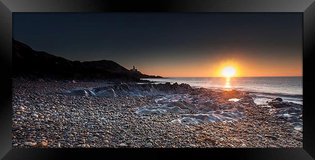  Sunrise at Bracelet Bay and Mumbles lighthouse Framed Print by Leighton Collins