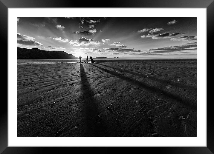  Sunset at Rhossili bay on the Gower peninsular Framed Mounted Print by Leighton Collins