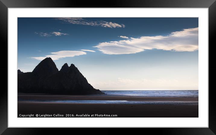Three Cliffs Bay blue mood Framed Mounted Print by Leighton Collins